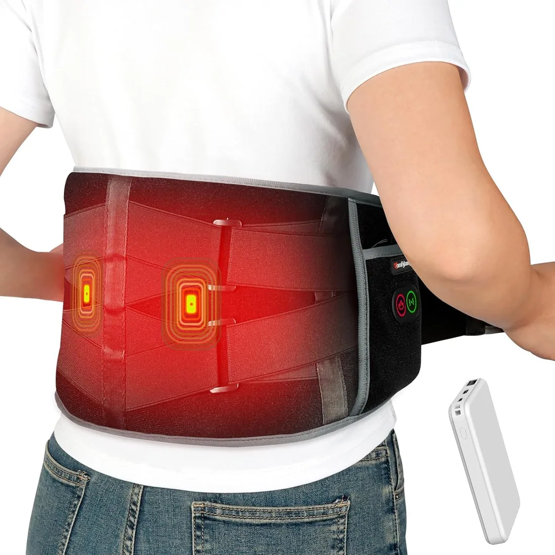 Comfytemp Almohadilla Eléctrica Lumbar,3 Modos Calefacción Rápida y Masaje | Manta Eléctrica Cintura Inalámbrica, 147cm Faja Lumbar Termica Para Zona Lumbar y Abdominal, Regalo para Papá y Mamá