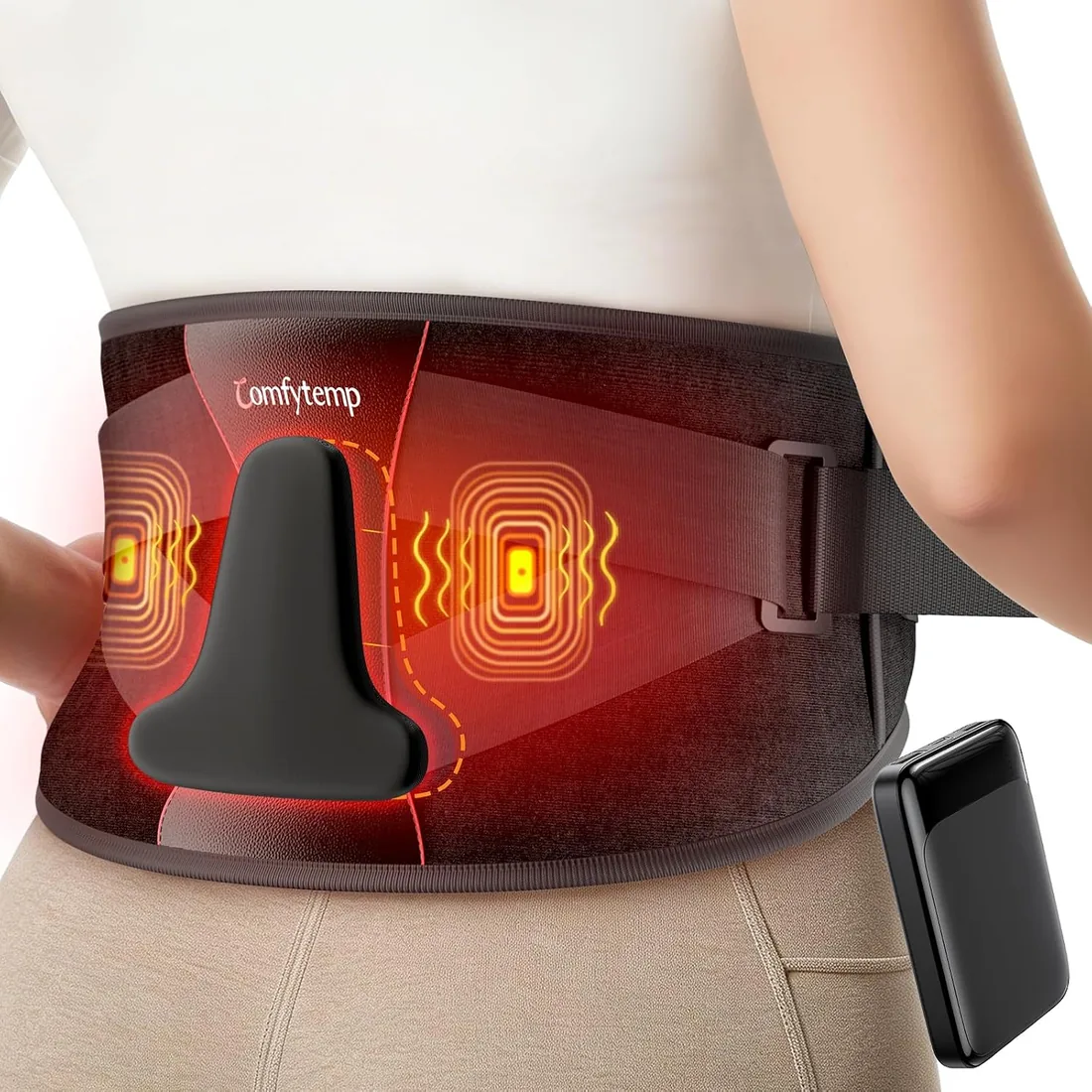Comfytemp Faja Térmica Lumbar Inalámbrica 5000 mAh con Infrarrojo Lejano | Apoyo Lumbar 3D Ergonómico, Correa Ajustable de 170 cm, 3 Modos de Vibración y Calor y 3 Velocidades, Regalo para los Padres foto 2