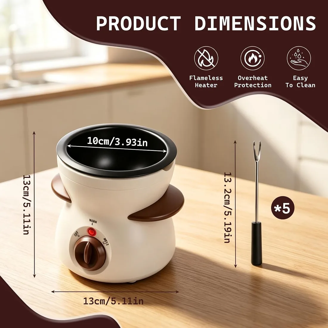 Fondue eléctrica de Chocolate con 5 Tenedores | Chocolate con 2 Niveles De Temperatura Para Queso, Fondue Familiar, Postre foto 2