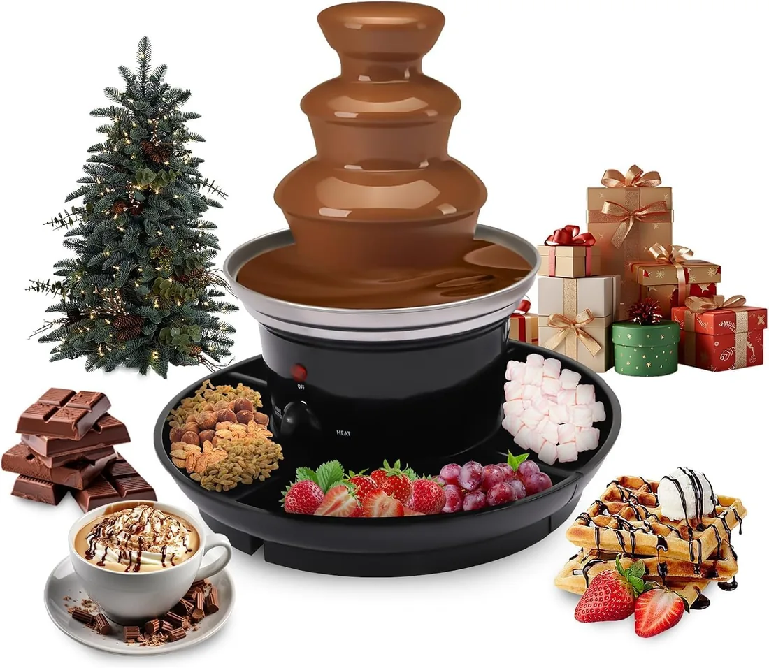 Fuente de chocolate de 3 pisos con función de fusión, 40 W eléctrica, máquina de fondue de chocolate, capacidad de 0,45 kg, fuente de chocolate de acero inoxidable, para familia, fiestas, cumpleaños