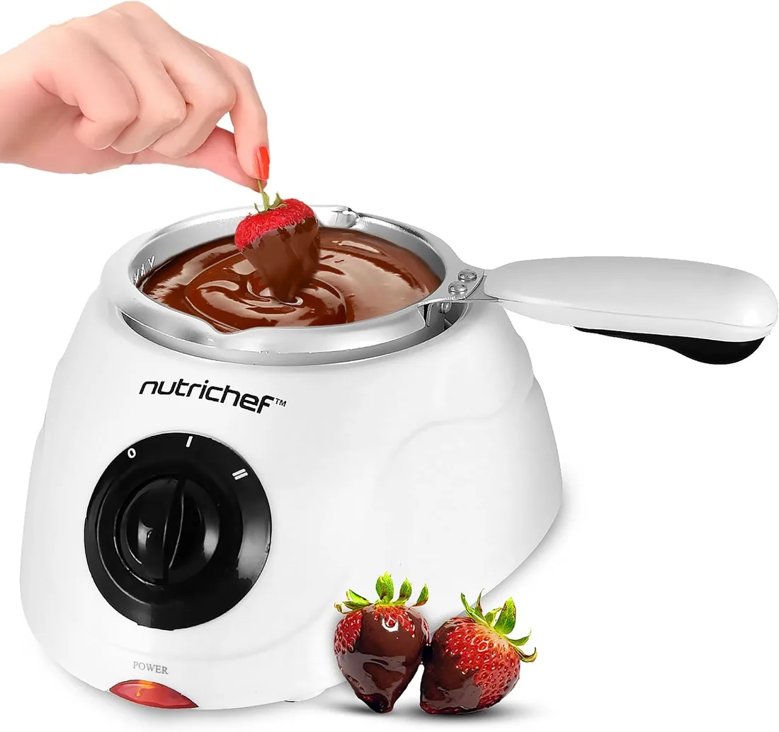 Nutrichef Fondue Electrica 25W, Fundidor y Calentador, Capacidad de 250ml, Mantiene Caliente, Recipiente Extraible, Ideal para Chocolate, Mantequilla y Queso