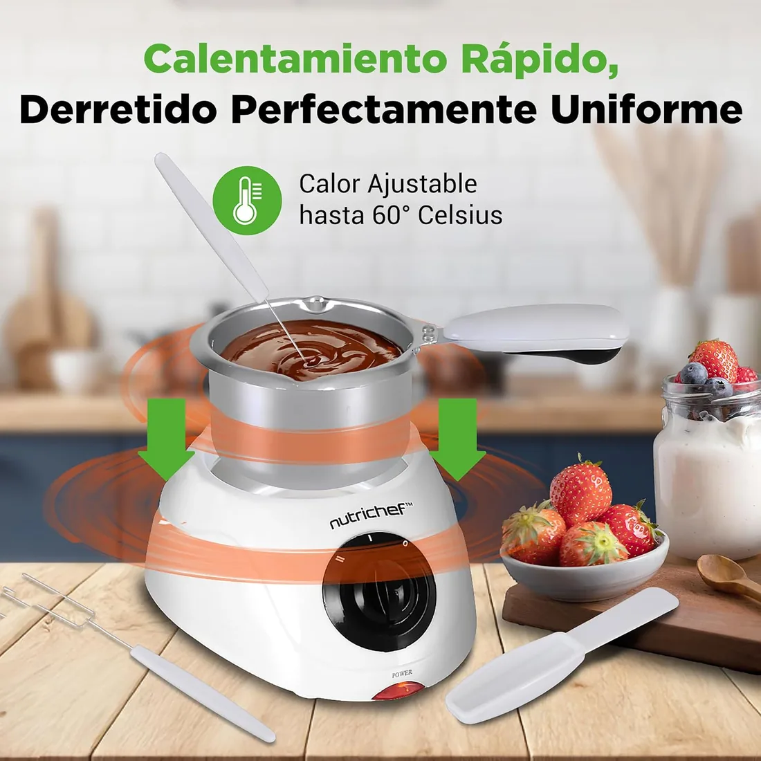Nutrichef Fondue Electrica 25W, Fundidor y Calentador, Capacidad de 250ml, Mantiene Caliente, Recipiente Extraible, Ideal para Chocolate, Mantequilla y Queso foto 3