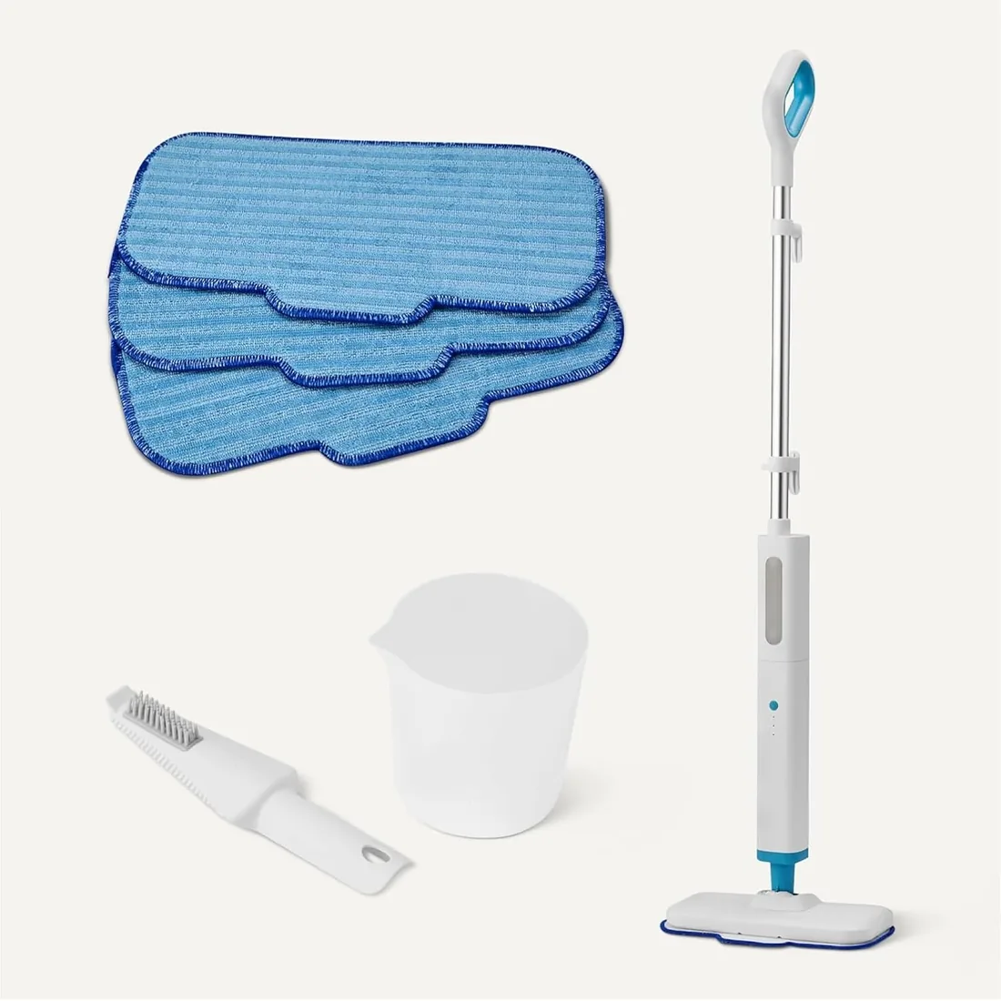 Amazon Basics Mopa a Vapor para Limpieza de Suelos Duros con Depósito de 450ml, Cable de 6m, 3 Almohadillas Lavables, Blanco