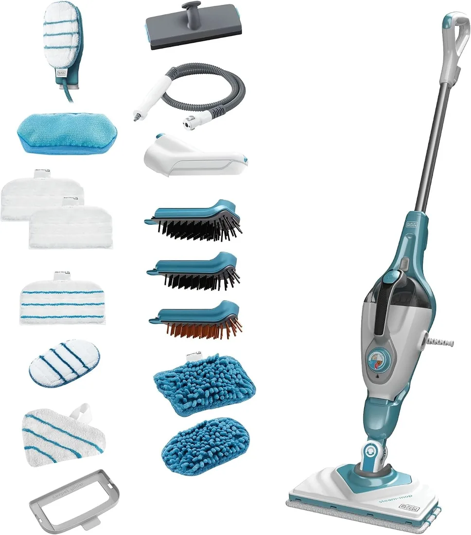 BLACK+DECKER Fregona a vapor y limpiador de mano multifunción 10 en 1 con guante y accesorios STEAMitt, BHSM1615DAM-QS