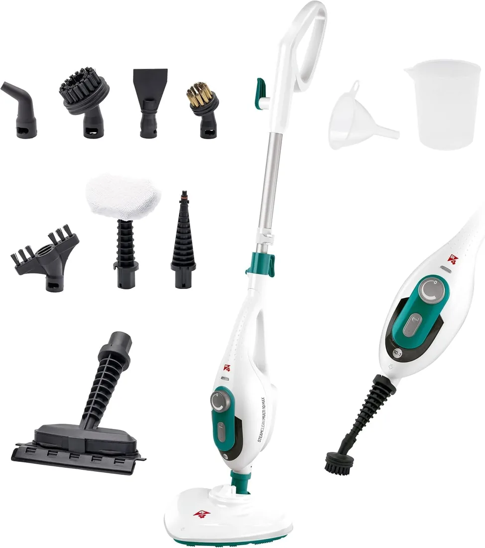 Di4 Steamclean Multi 10 Max Mopa/Limpiador a Vapor Multifunción 10 en 1, 1500W, Elimina 99,9% de Virus y Bacterias, Limpieza sin Químicos ni Abrasivo, Vaporeta Hogar, Limpiador Tapicerias