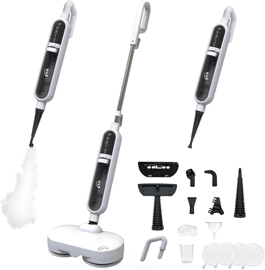 KOK 10-en-1 Mopa a Vapor, Limpiador a Vapor con función giratoria, Vapor a alta temperatura, 500ml Capacidad del depósito, 15 accesorios, 10s Temps de préchauffage, para dormitorios, cocinas y salones foto 2