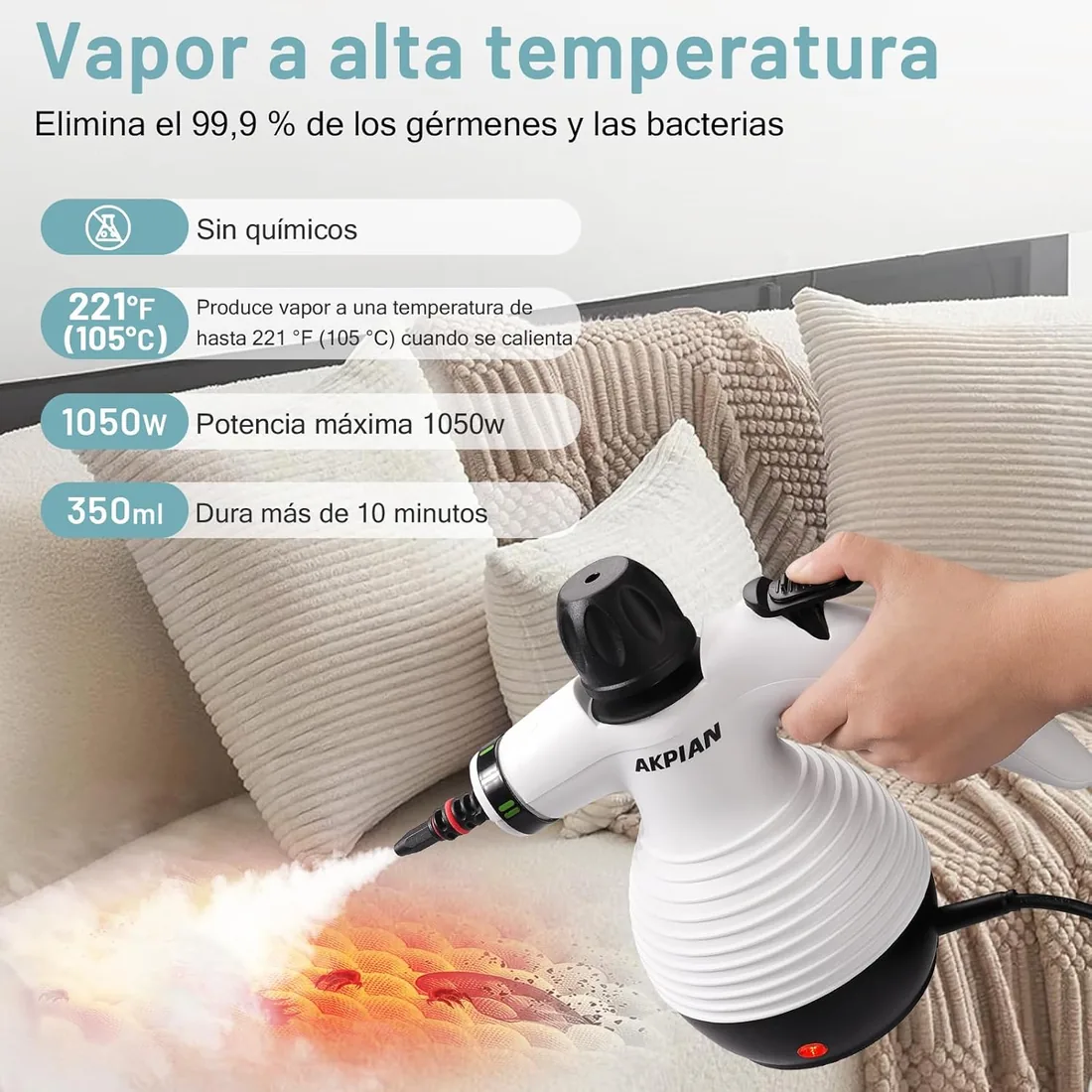 Limpiador a Vapor de Mano con 10 Accesorios foto 2