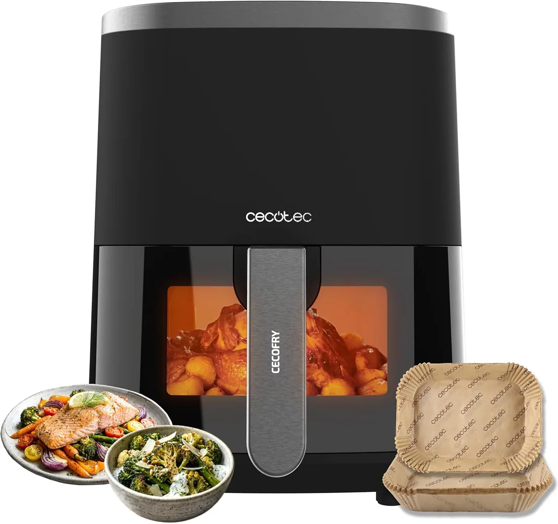 Cecotec Freidora de Aire 4 L Cecofry Fantastik Window 4000 Hot 1400W | Pantalla Digital, Diseño con Ventana de Control, Función Dietética, 9 Modos, Tecnología PerfectCook, 80-200ºC, Air Fryer