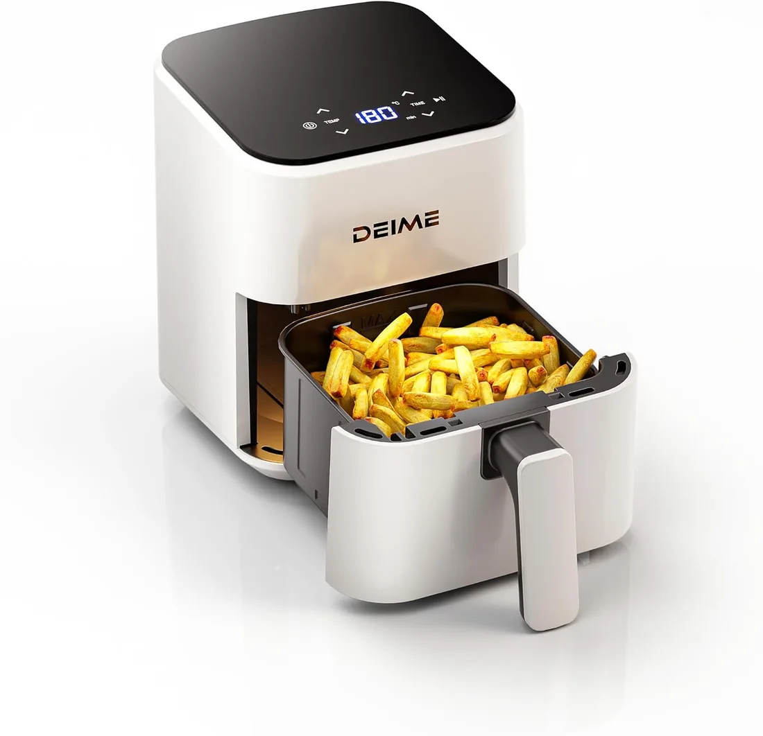 DEIME Air Fryer 2.5 Qt, Small Airfryer Digital Space Saving Compact, Bake, Reheat, Roasts for Quick Easy Meals, Mini Compact & Quiet, Nonstick & Dishwasher Safe Basket(White)