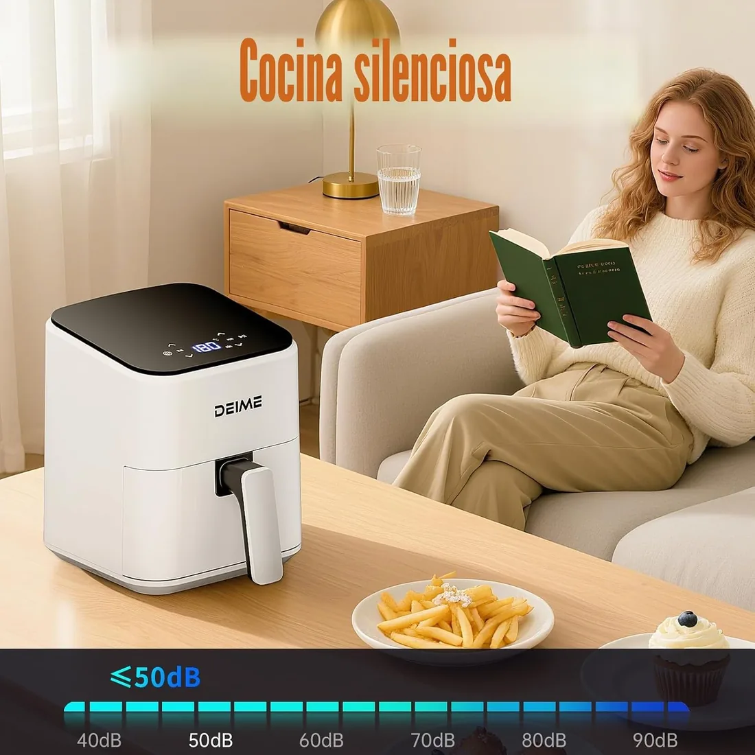 DEIME Air Fryer 2.5 Qt, Small Airfryer Digital Space Saving Compact, Bake, Reheat, Roasts for Quick Easy Meals, Mini Compact & Quiet, Nonstick & Dishwasher Safe Basket(White) foto 2