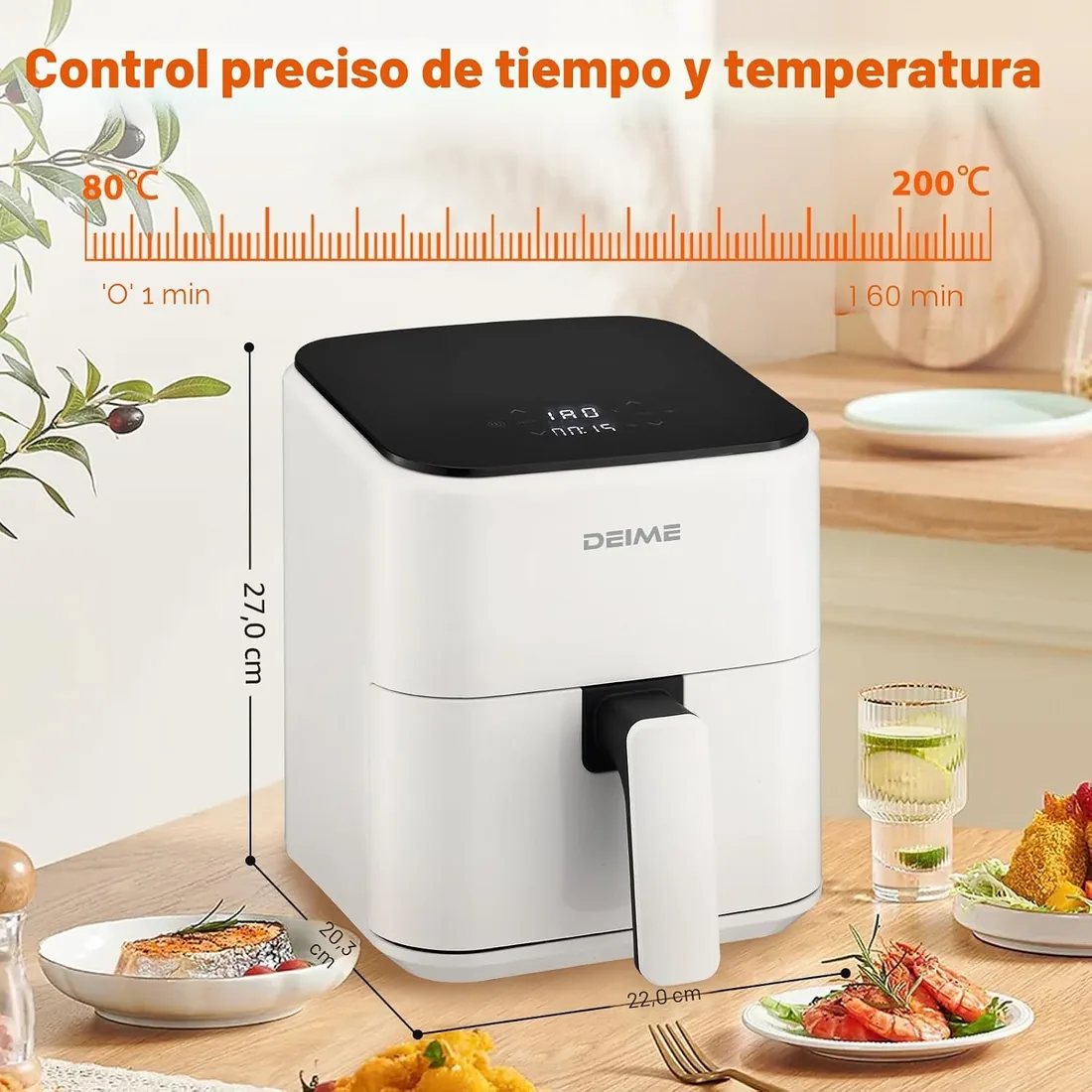 DEIME Air Fryer 2.5 Qt, Small Airfryer Digital Space Saving Compact, Bake, Reheat, Roasts for Quick Easy Meals, Mini Compact & Quiet, Nonstick & Dishwasher Safe Basket(White) foto 3