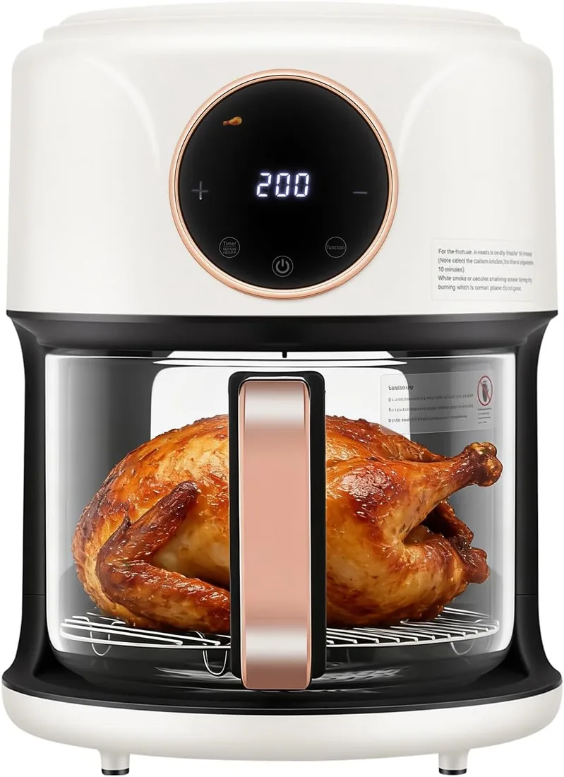 Freidora de aire caliente, 1200 W, circulación de aire caliente de 360°, freidora de aire caliente vertical con 2 cámaras y pantalla táctil, freidora compacta para asar, cocinar y asar
