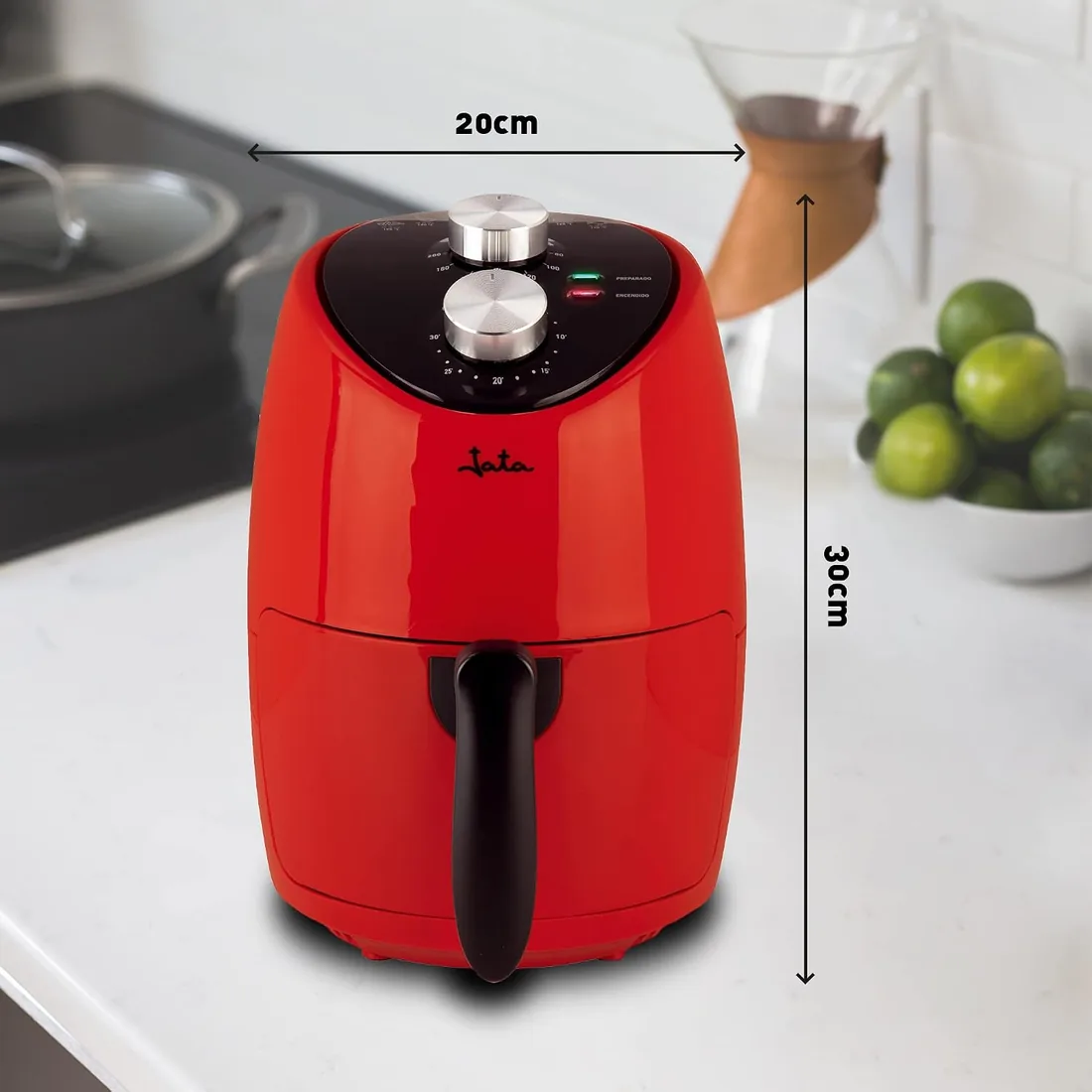 JATA JEFR1222 - Freidora de Aire 2 L sin Aceite 200ºC, Air Fryer Compacta, Termostato Regulable, Temporizador 30 min, Cestillo Antiadherente sin BPA, Cocina Saludable para 2-3 Personas foto 3