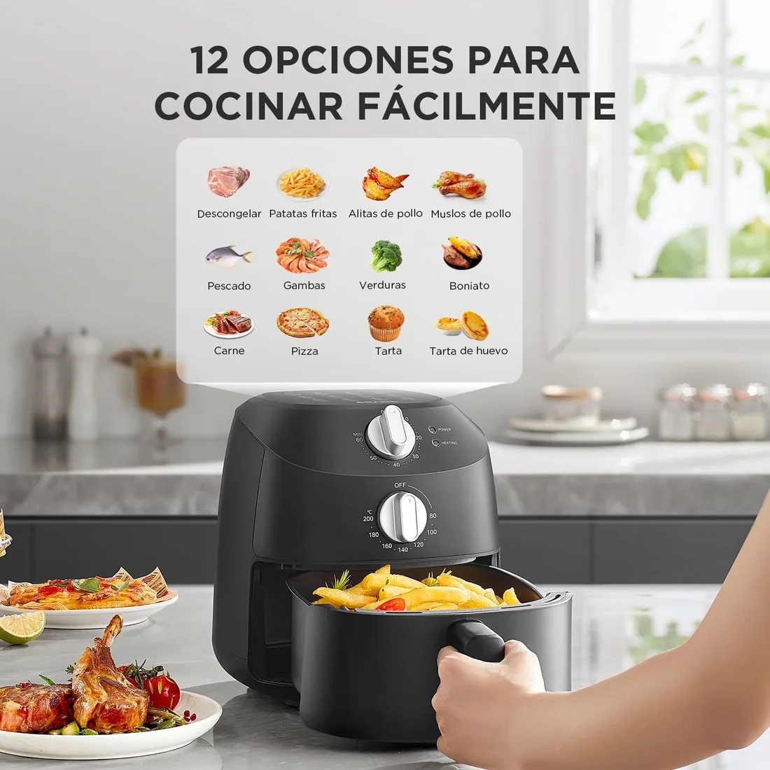 Midea Freidora de Aire 2L, Air Fryer sin Aceite, 10 Programas Automáticos, Temporizador, Función de apagado automático, Fácil de Limpiar, sin BPA, 1150W, Negro foto 3