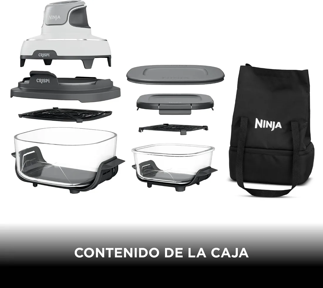 Ninja CRiSpi, Freidora de Aire Portátil, 3,8L y 1,4L, Blanco, FN102EU | 4 en 1: Freír con Aire, Asar, Mantener la Temperatura, Dorar, Compacta, 2 Recipientes de Cristal Extraíbles y Tapas, 1700W foto 3