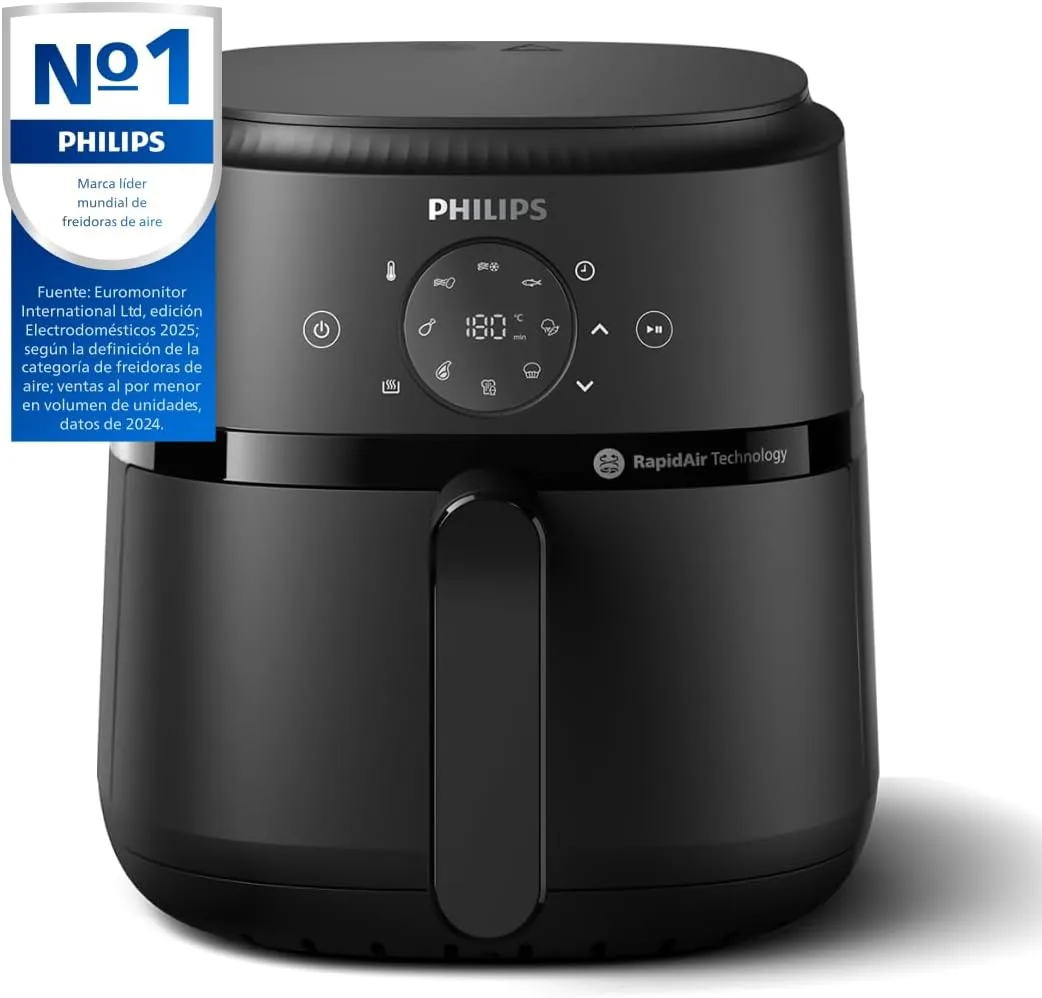 Philips 2000 Airfryer - Freidora de Aire 4,2L, 13 opciones, Táctil, Negro | 9 preajustes, 90% menos grasa, tecnología Rapid Air, pantalla táctil digital, app de recetas HomeID (NA229/00) foto 2