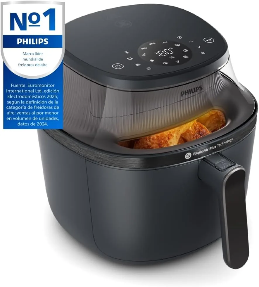 Philips 3000 Airfryer - Freidora de Aire 4,2L, 16 en 1, Táctil, Negro | Ventana de cocción, 16 modos en 1, 90% menos grasa, tecnología Rapid Air Plus, app de recetas HomeID (NA320/00) foto 2