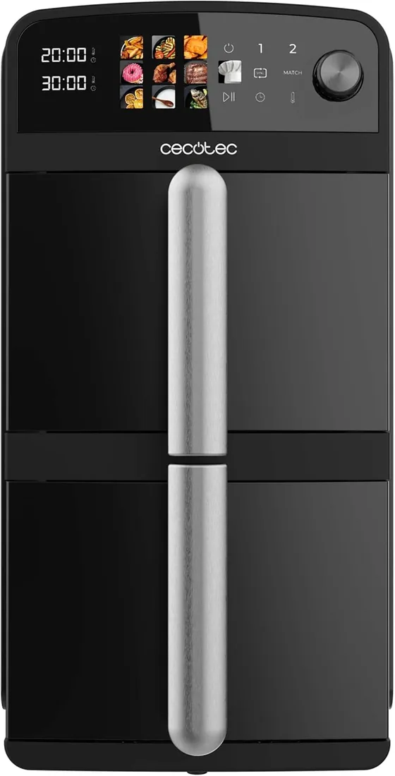 Cecotec Freidora de Aire 10 L Cecofry DuoLevel 10000 2400W | Cubetas Superpuestas de 5 Litros, Control Táctil, 6 Programas Preconfigurados, Cocción Rápida, Saludable