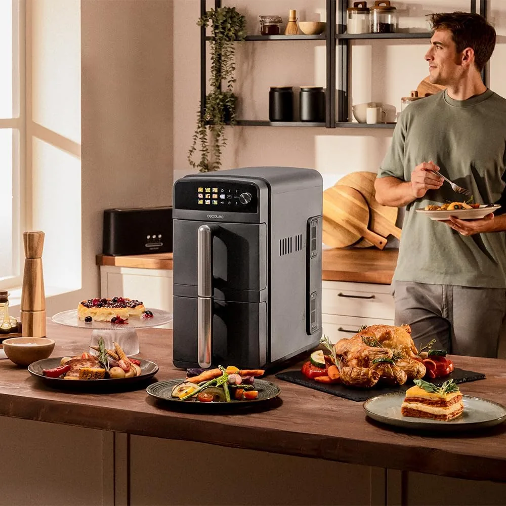 Cecotec Freidora de Aire 10 L Cecofry DuoLevel 10000 2400W | Cubetas Superpuestas de 5 Litros, Control Táctil, 6 Programas Preconfigurados, Cocción Rápida, Saludable foto 2