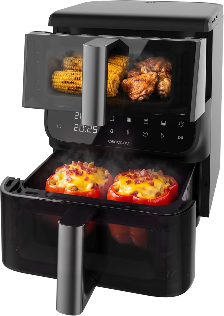 Cecotec Freidora de Aire 10 L Cecofry DuoLevel 10000 DuoSize Window Total | Cubeta Superior de 3, 5 Litros, Cubeta Inferior de 6, 5 Litros, Cubetas Superpuestas, Potencia de 2000 W, Control Táctil foto 3