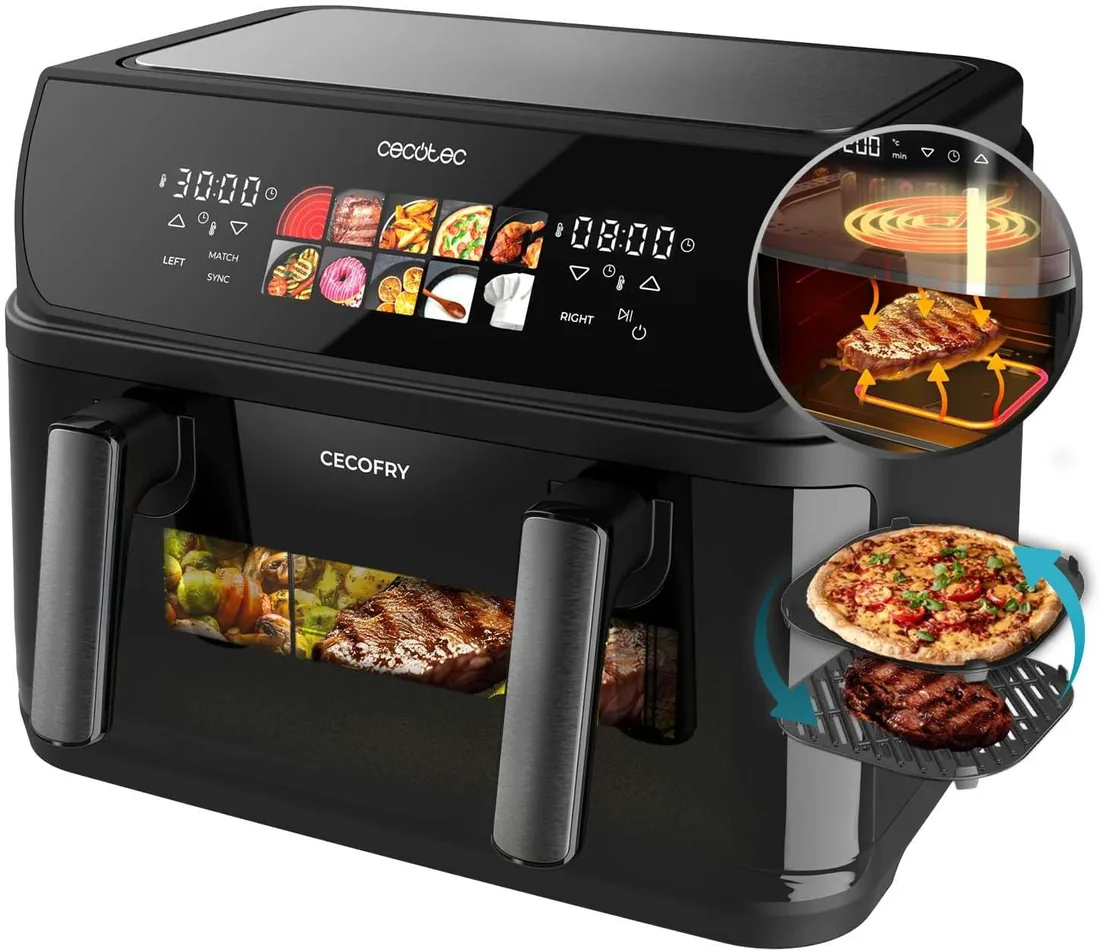 Cecotec Freidora de Aire 10 L Cecofry&Grill Duoheat 10000 2800W | Cuatro Resistencias para Dorado Perfecto, Temperatura Dual, Pared Divisoria Móvil, Dos Cestillos Independientes, Plancha foto 2
