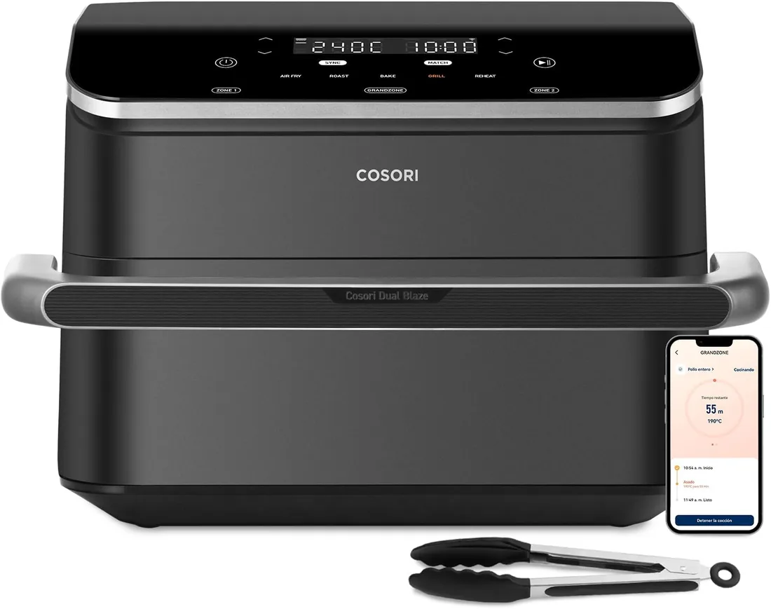 Cosori Freidora de Aire 10L Dual Blaze Twinfry, Doble Cesta con Divisor | Tecnología Dual Blaze™, Smart WiFi, Divisor para 1 o 2 Zonas, 55% Más Rápido, 66% Menos Energía, Multicocina 5 en 1, 2800W