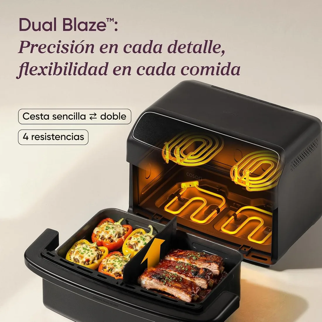 Cosori Freidora de Aire 8,6L Dual Blaze TwinFry Compact, sin PFAS ni Teflon | Revestimiento Cerámico sin PFAS, Tecnología Dual Blaze™, Divisor para 1 o 2 Zonas, Modos SYNC&Match, 6 Funciones, 2700W foto 2