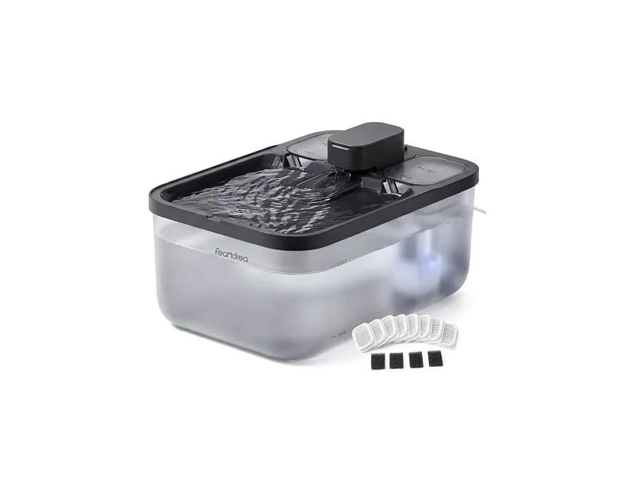 Feandrea Fuente de Agua para Gatos de 4,5 L, Bebedero Automático de ABS, Bomba Silenciosa con Filtro, 28,7 x 19,3 x 17,3 cm, Negro, Múltiples Mascotas Colección Boxal PWF002B101