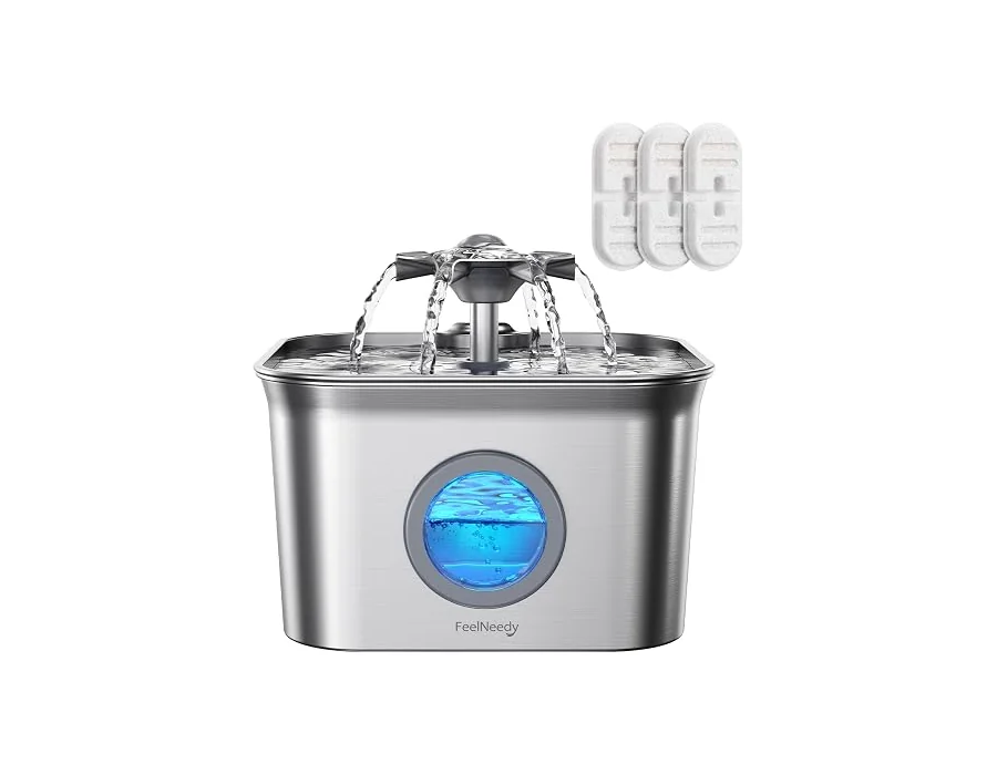 FEELNEEDY 2.8L Fuente para Gatos Acero Inoxidable con 3 Filtros
