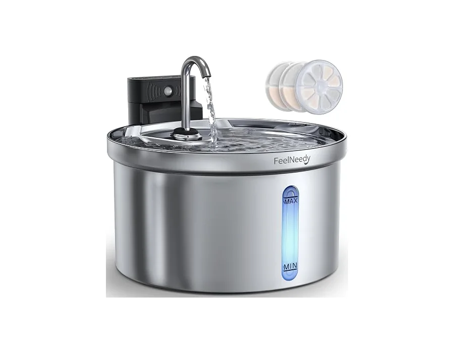 FEELNEEDY Fuente de Agua para Gatos Acero Inoxidable 3.5L -con 3 filtros