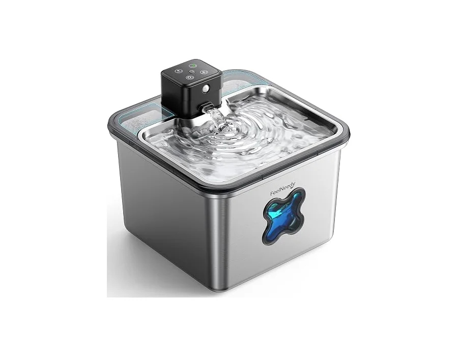 FEELNEEDY Fuente para Gatos sin Cable, 3.2L Bebedero Gatos en Acero Inoxidable con Sensor de Movimiento, Visualización del Filtro, Apta para Lavavajillas, 4000mAh Batería Recargabl