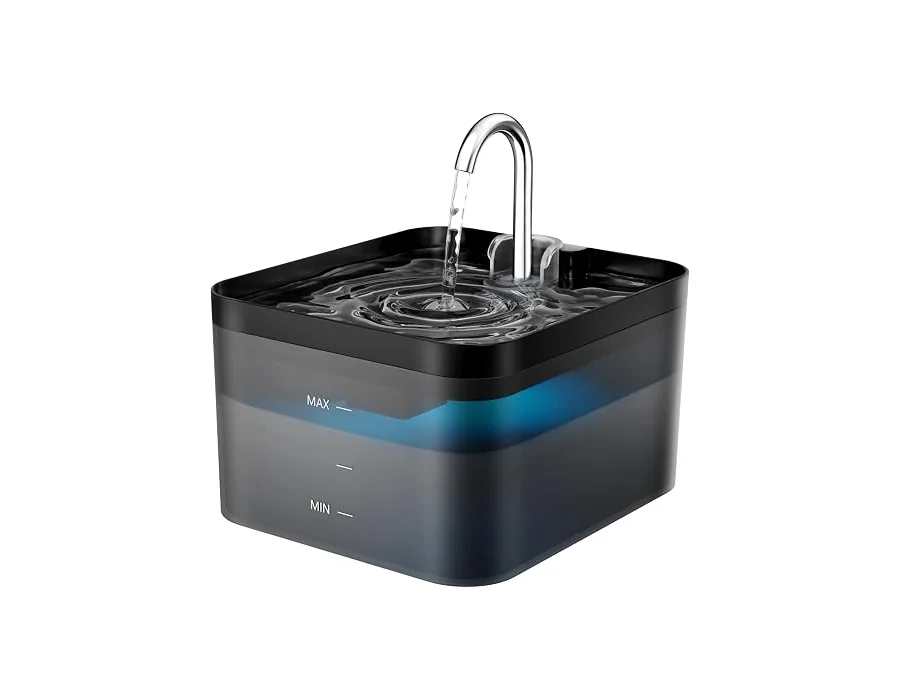 Fuente para Gatos, 2,2L Bebedero Gatos, Súper Silenciosa, Fácil de Limpiar, Fuente de Agua para Perros con LED y Filtro de Carbón Activado, Dos Patrones de Flujo de Agua