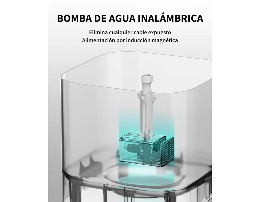 PETKIT CYBERTAIL Fuente de Agua para Gatos, con Bomba de Agua inalámbrica, Menos de 25 dB, Filtro 3.0, con Luces LED, Capacidad de 1,8 l, para Gatos, Perros y Otras Mascotas, Gris foto 2