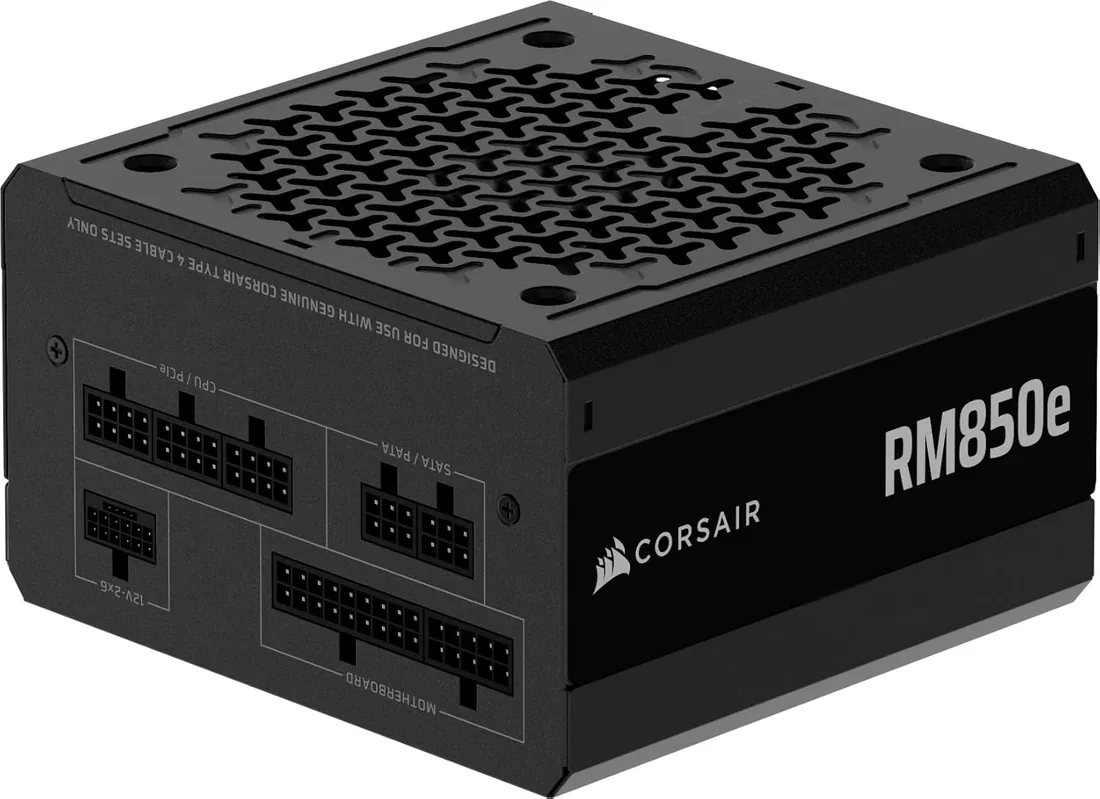 CORSAIR RM850e (2025) Fuente de alimentación ATX - Negro | Incluye un cable de 12V-2x6, Totalmente Modular, Compatible con ATX 3.1 y PCIe 5.1, Cybenetics Gold, Condensadores a 105°C