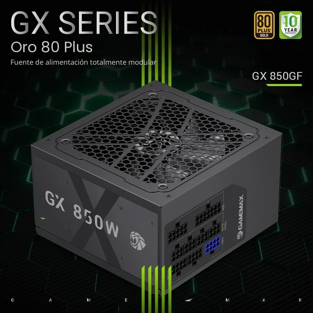 GAMEMAX GX 850GF Fuente de Alimentación PC 850W, Totalmente Modular ATX 3.0 con Cable 12V - 2×6 y Soporte para PCIe 5.0, 80 Plus Gold, Ventilador FDB de 120mm, Garantía 10 Años, Negro foto 2