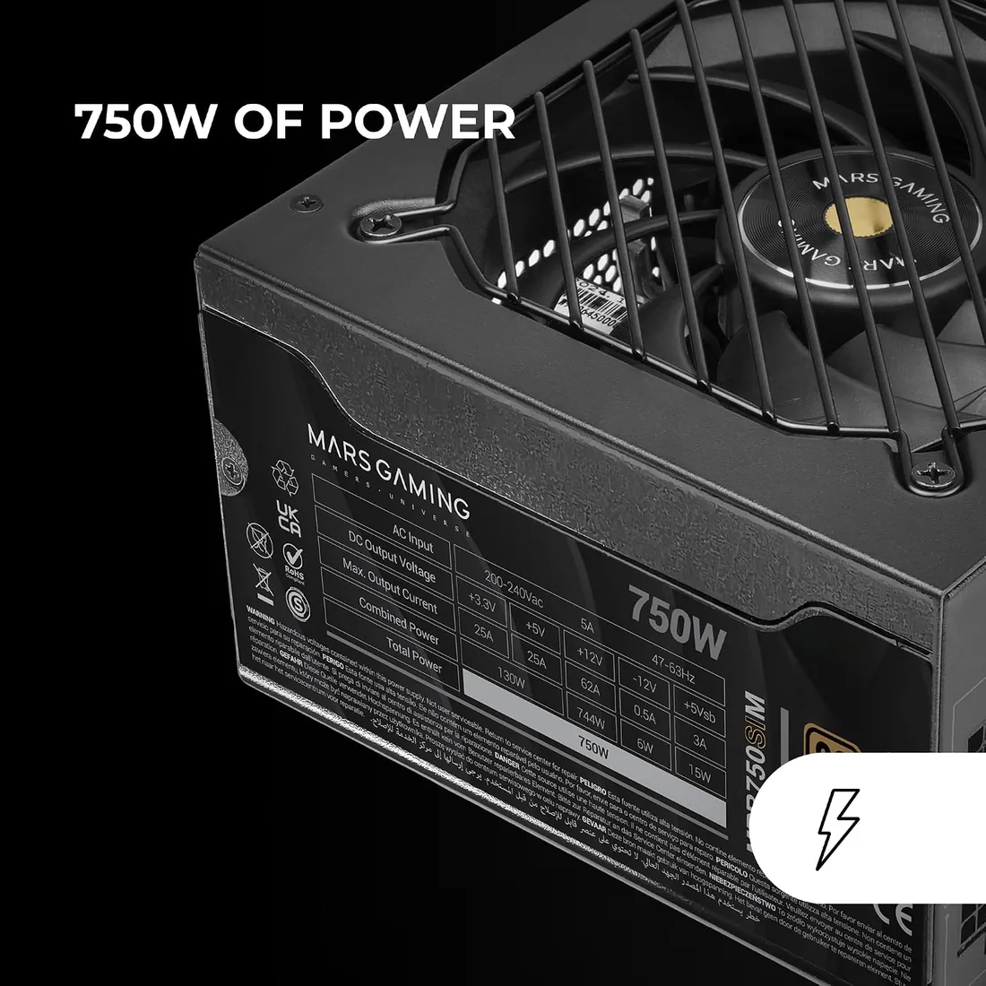 Mars Gaming MPB750SIM, Fuente Alimentación Full Modular ATX 750W, 7 Años Garantía, 80Plus Bronze 230V EU, 90% Eficiencia, Ventilador SI Extreme Silence 140mm, Tecnologías AI2-RPM, DC-DC y SMD, Negro foto 2