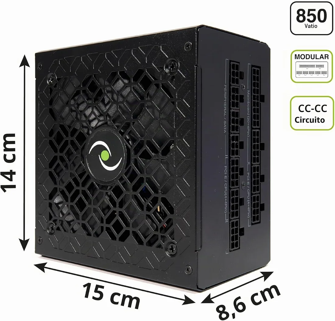 Tecnoware Power Systems Fuente de Alimentación Typhoon 850W, 80 Plus Gold, Full Modular, Gaming, Ventilador Silencioso de 12 cm, Condensadores Japoneses 105°C, Circuito DC-DC, Cables Planos foto 2