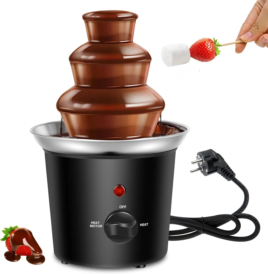 Fuente de chocolate eléctrica, fuente de chocolate de 3 niveles, máquina de fondue de chocolate de acero inoxidable con 60W, capacidad de 450g, para fiestas, cumpleaños, Navidad