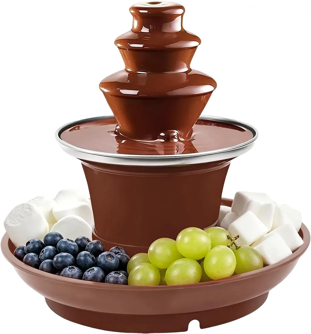 Fuente eléctrica de chocolate de 3 pisos con bandeja de frutas para 3-5 personas