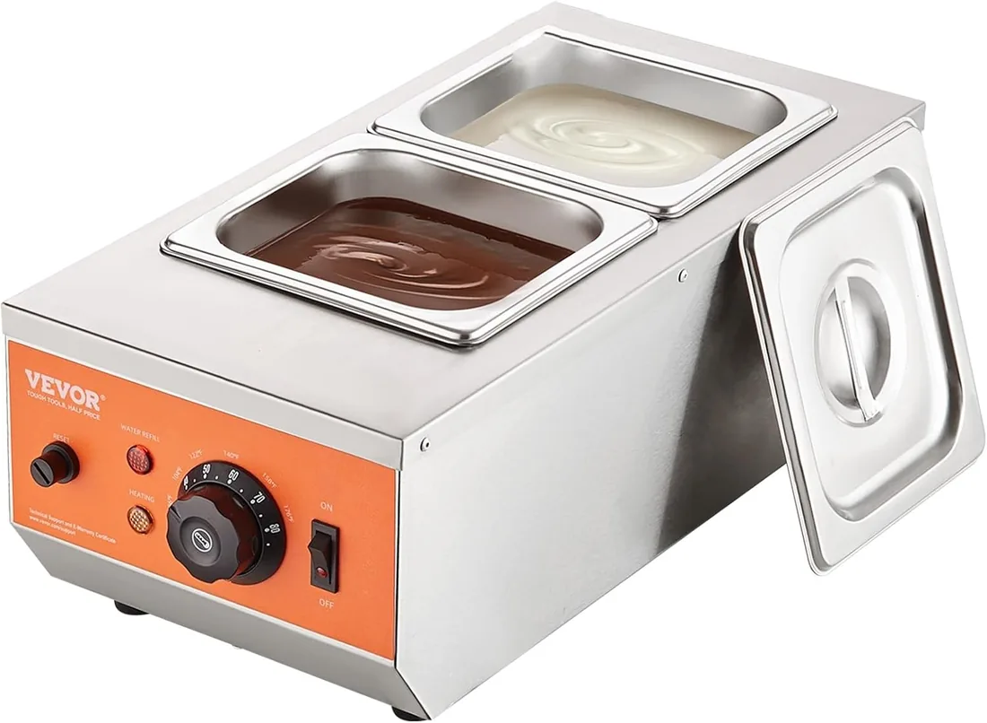 VEVOR Temperador de Chocolate Comercial 800W Baño María Eléctrico 2 x 1,5 L Fundidor de Chocolate Temperatura Ajustable 30-85°C Acero Inoxidable Grado Alimenticio para Calentar Mantequilla Crema Leche foto 2
