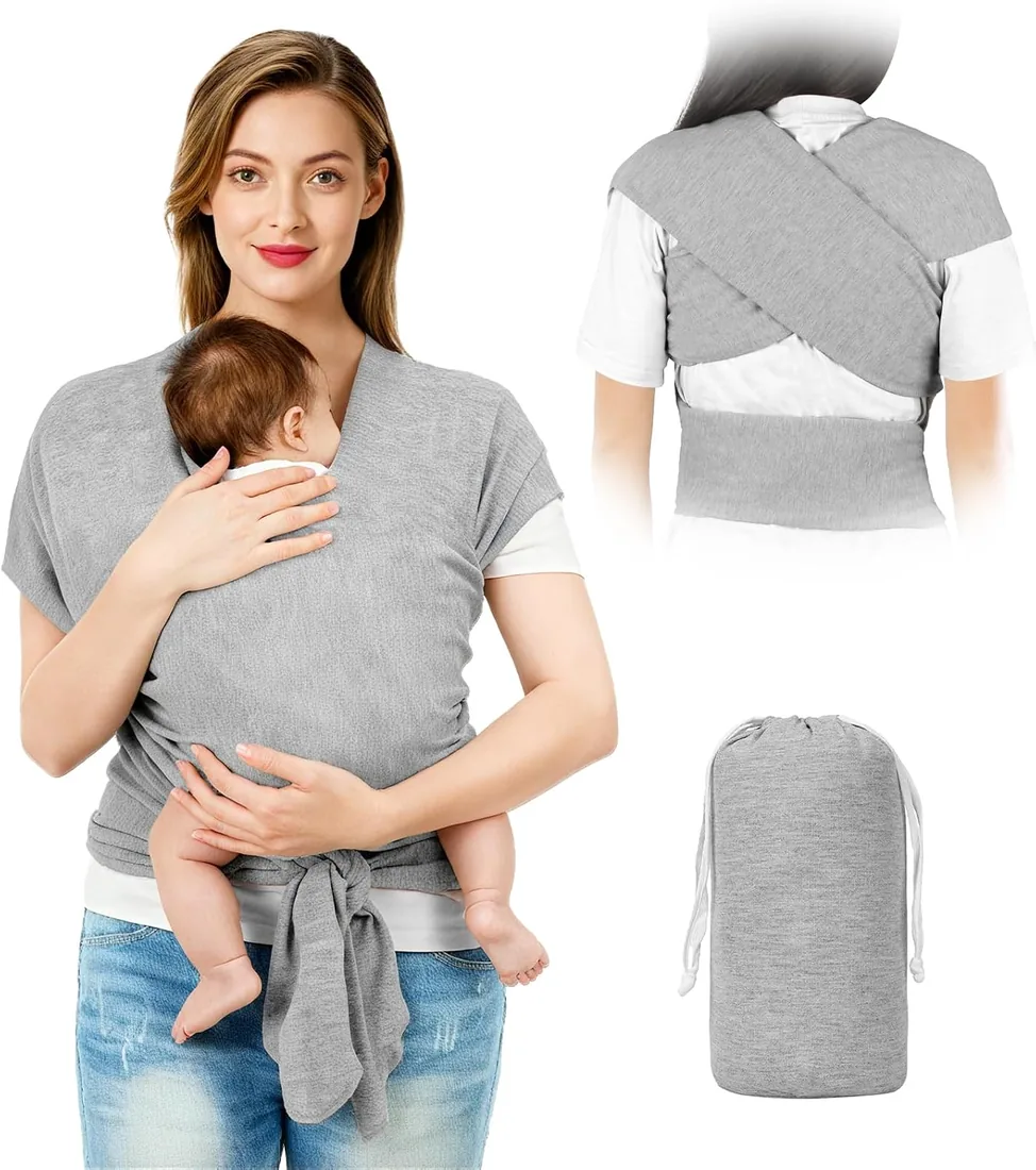 AOOWU Portabebés Portátil, Portabebés Ergonómico Ajustable para Bebés, Fácil de Limpiar Portabebes Multifuncional Respirable Porta Bebes de Manos Libres Elástico para Hasta 15kg (Gris Claro) foto 2