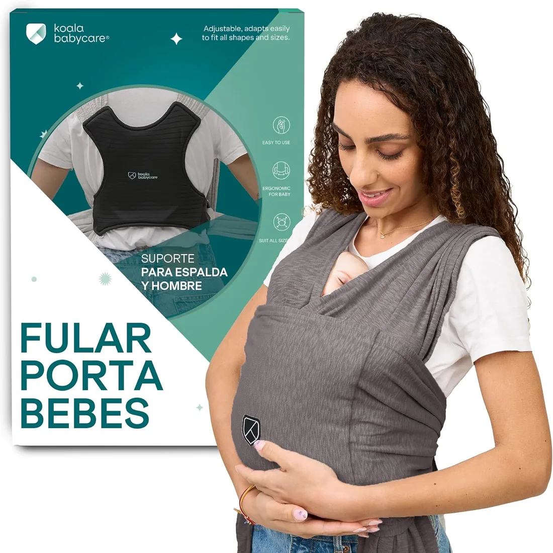 Koala Babycare - Bufanda de transporte ajustable, unisex, ajustable y de hasta 9 kg, diseño registrado KBC®, color gris foto 3