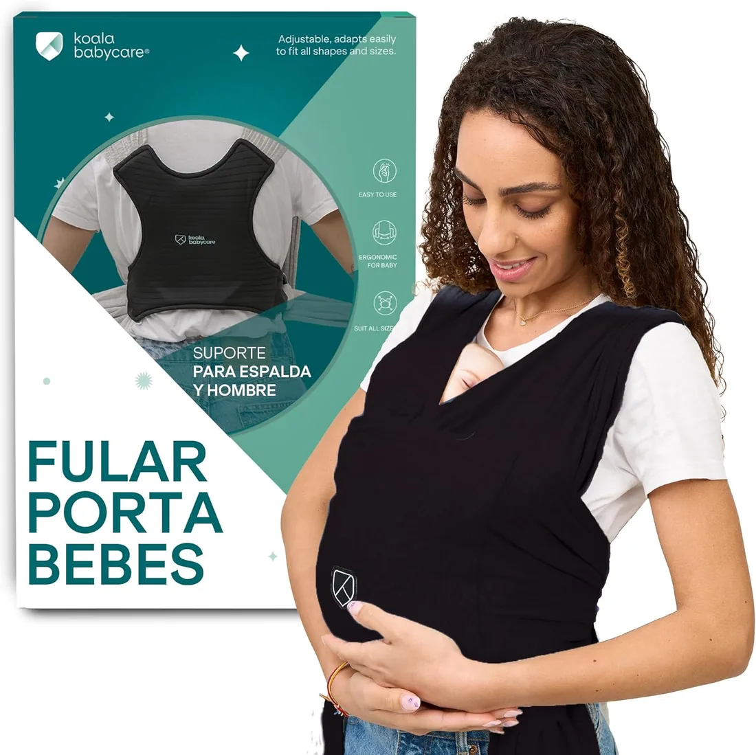 Koala Babycare - Fular Portabebés elastico fácil de usar y colocar, unisex ajustable, mochila multiusos apropiada hasta 9 kg. Diseño Registrado KBC®