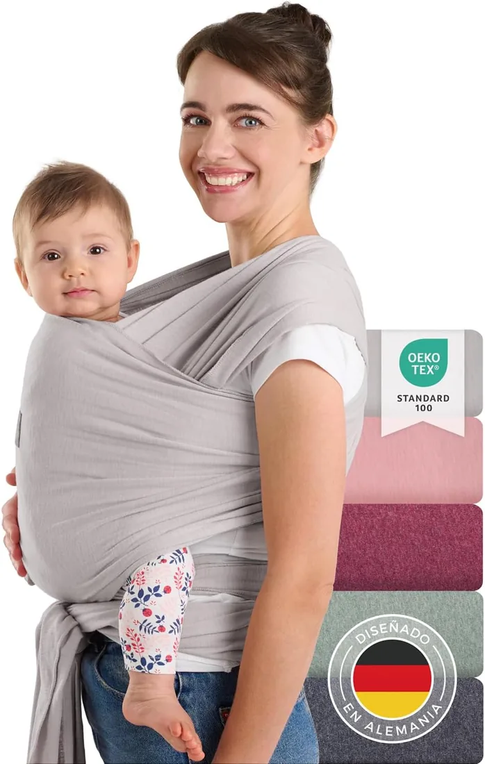 Laleni Fular Portabebe Hasta 15kg de Suave Algodón - Portabebe Recien Nacido + Certificado OEKO-TEX - Fular Porteo 5,10m de Longitud - Color Gris Claro foto 2