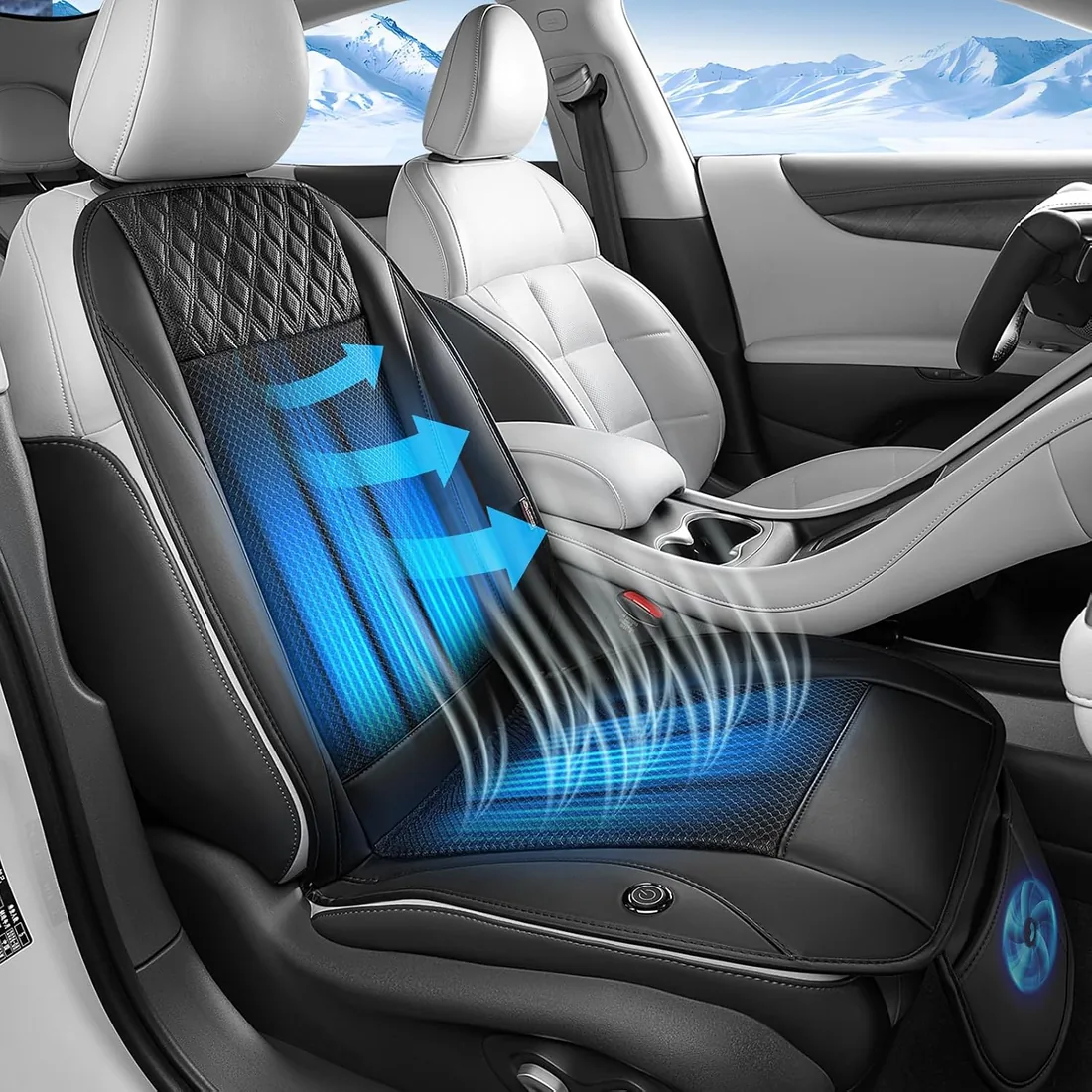 Coverado Verano Cojín de Asiento de Coche con Poderosa Ventiladores & 3-Velocidad Ajustable Funda de Asiento, Universal para Coche SUV camión LKW, Van, Negro foto 3