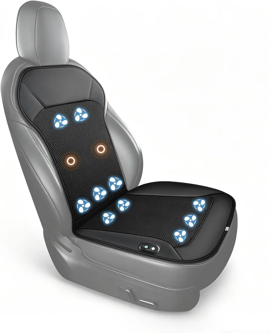 Fundas de asiento de coche refrescantes, 10 ventiladores, función automática de encendido y apagado, almacenamiento de la última configuración, con masaje de espalda, tres intensidades de