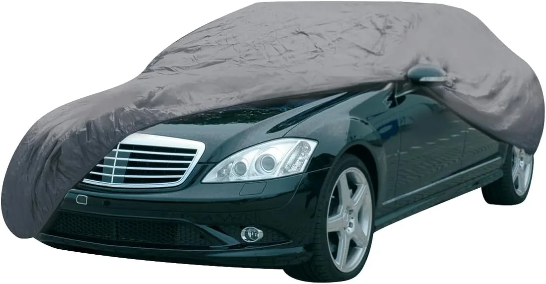Dunlop Funda Coche XL - Funda Protectora para Coche Universal - Cubierta para Coche 534 x 178 x 120 cm - con Cordón Elástico y Anillos - Impermeable para Interior y Exterior - Gris