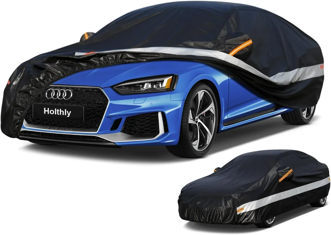 Funda Coche Exterior de 10 Capas, Cubierta Coche Impermeable, Cubre Coche Protector de Sol y Polvo, Capa para Carro Apto para Audi A4 A5, BMW Serie 3, Mercedes Clase C, VW Passat,etc. C7 Negro