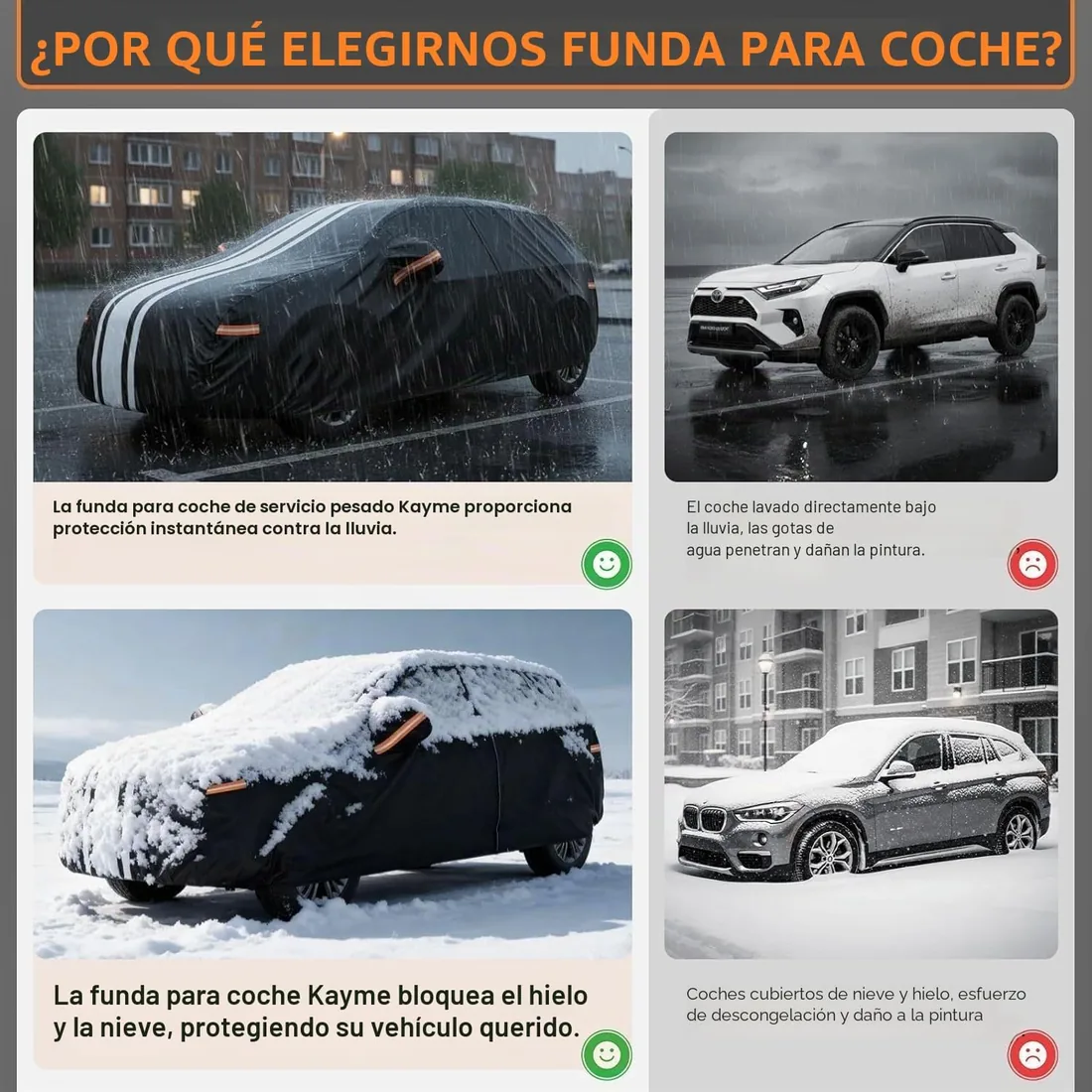 Kayme Funda Exterior para Coche, Cubierta Impermeable Anti-UV, Resistente al Viento y al Polvo, Protección Solar con Paño Incluido. Apta para Coches Sedán de 3 Volúmenes (470 a 495 cm) foto 2