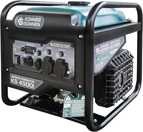Generador inverter de gasolina K&S, potencia máx. 4500W, USB QC 3.0, Type-C, Eco-mode, pantalla LED, 4 tiempos, 12 V, 2×230 V tomas de corriente, Könner & Söhnen KS 4500i